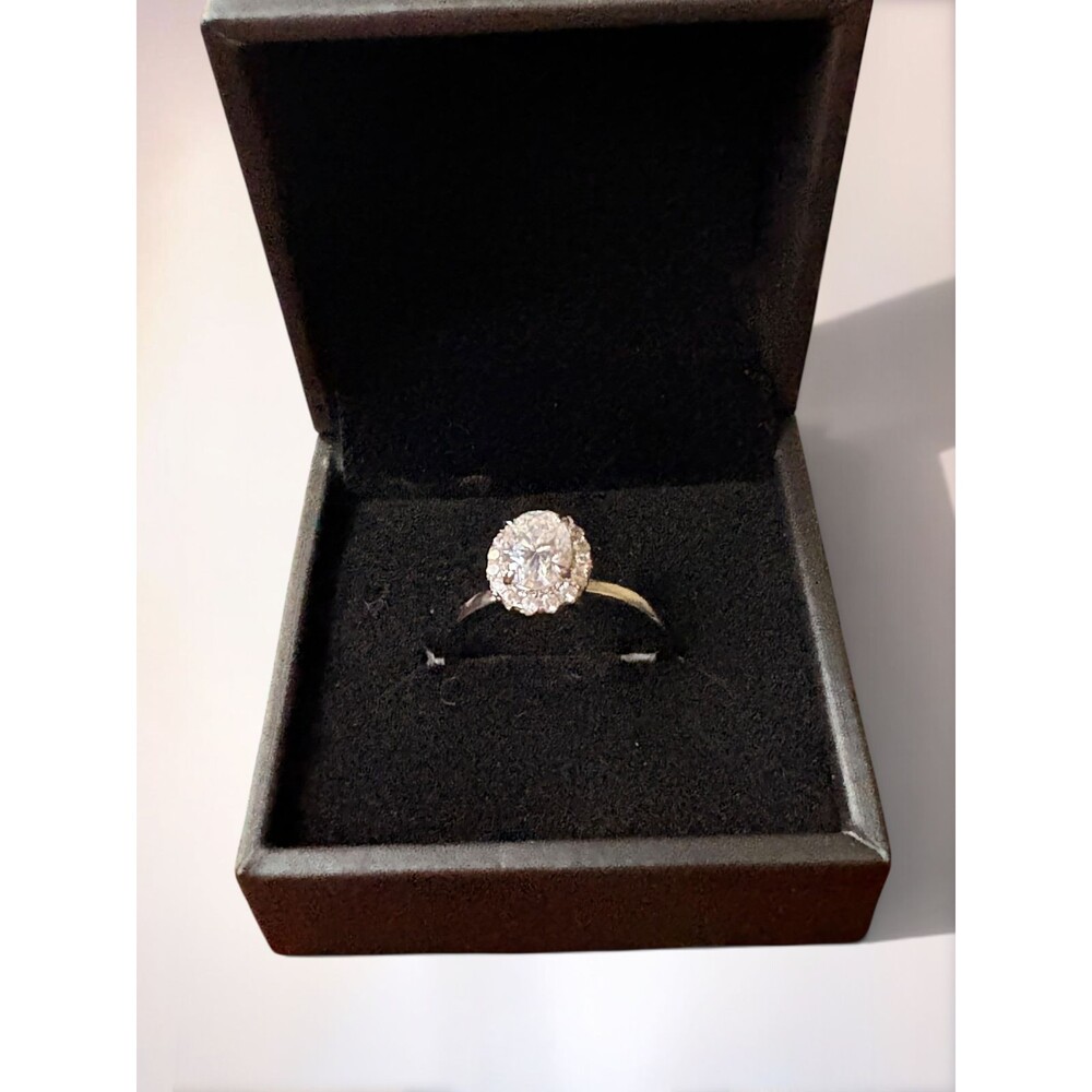 Silver Oval Halo Style Ring Size 8 - Clear Stone Center